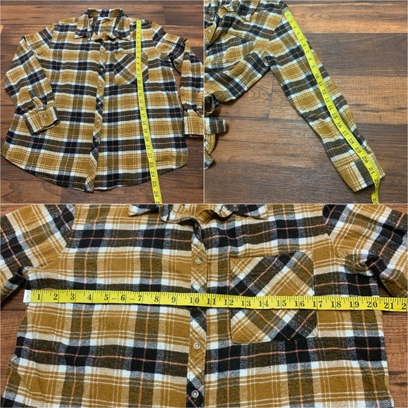 Arizona Jean Co. Flannel Button Down Shirt Size LYellow Brown Plaid Long Sleeve - Picture 7 of 9